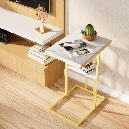 Kleiner Beistelltisch C Form Holzoptik Weiß Sofa Tisch Betttisch
