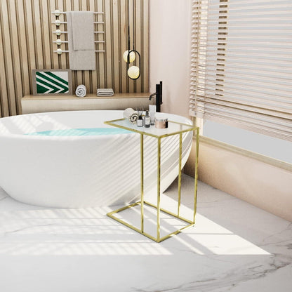 Moderner C-Form Beistelltisch Glas Golden Sofa Couchtisch