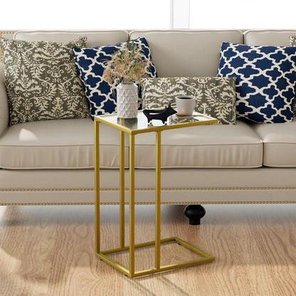 Beistelltisch C Form Couchtisch Glas golden stabil flexibel modern