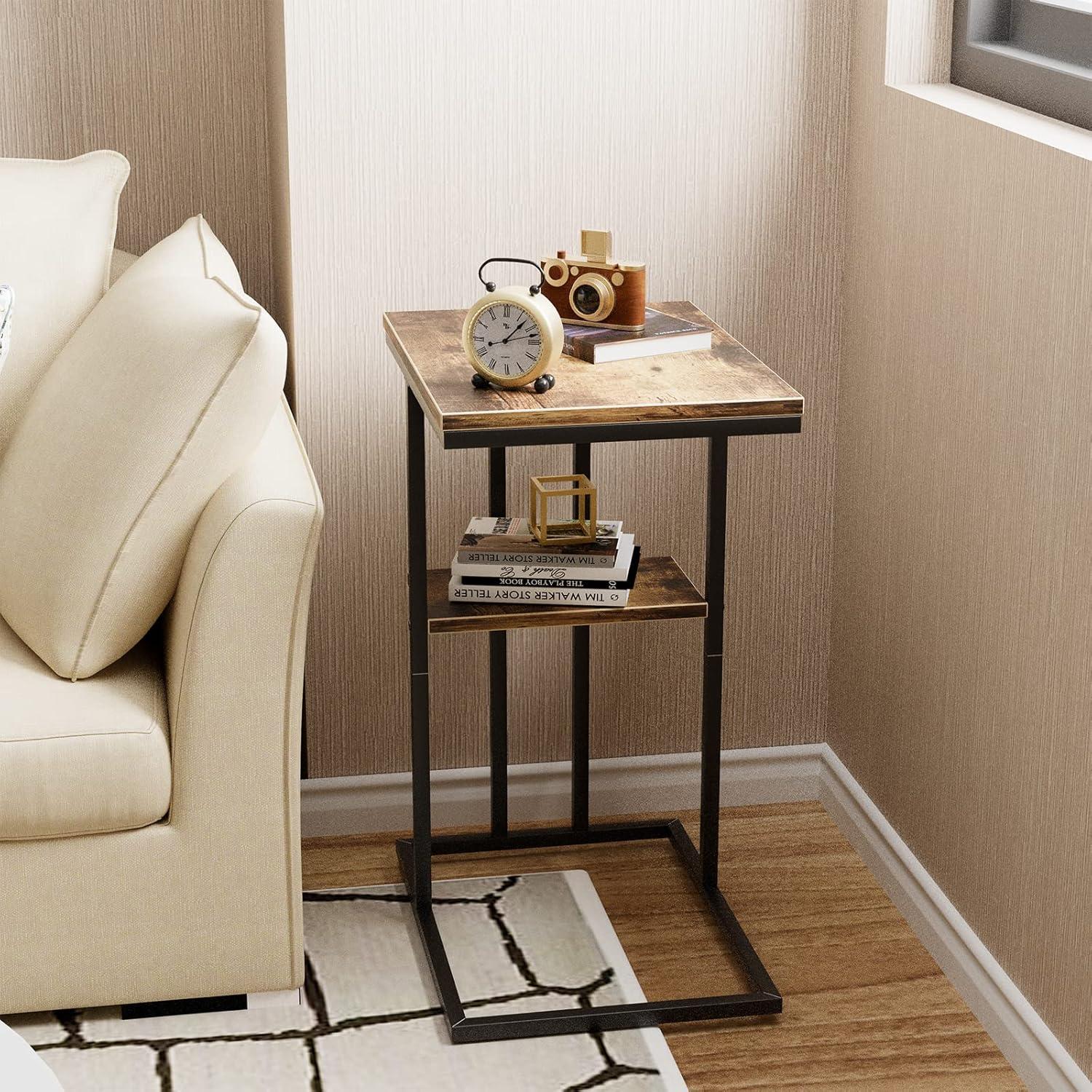 Huhote C Beistelltisch Sofatisch Holzoptik Braun 2in1 Couchtisch Bettsofa