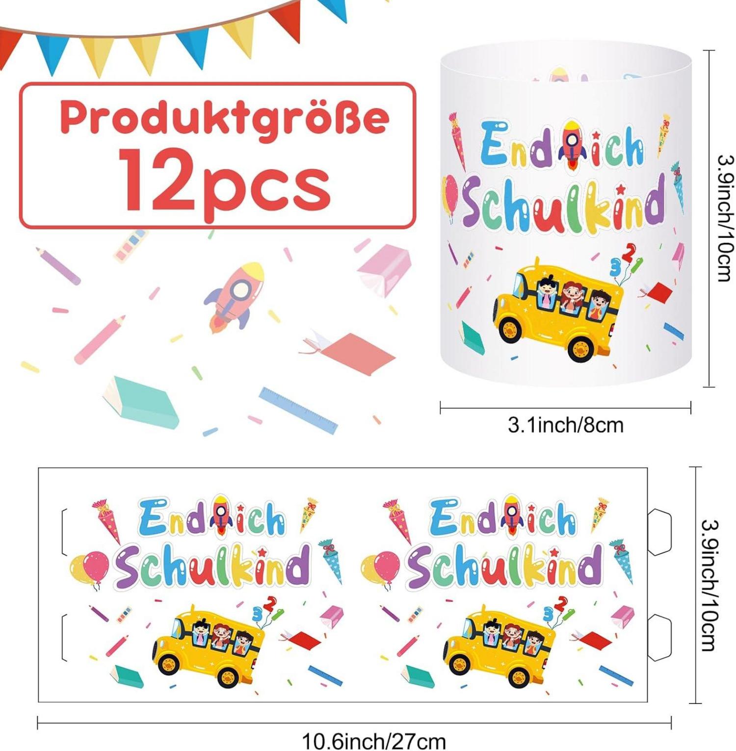Elidepe Einschulung Deko Windlicht Tischdeko 12 Stück Jungen