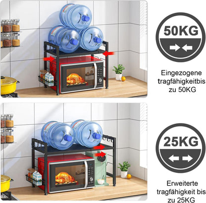 Kimfead 2-stufiges Mikrowellenregal Organizer mit Seitenkorb in Schwarz
