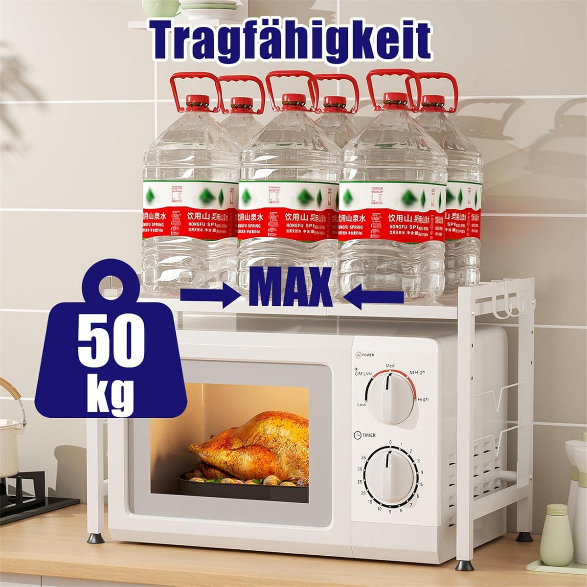 Ausziehbares 2-stufiges Mikrowellen Regal mit Haken, Küchen Organizer