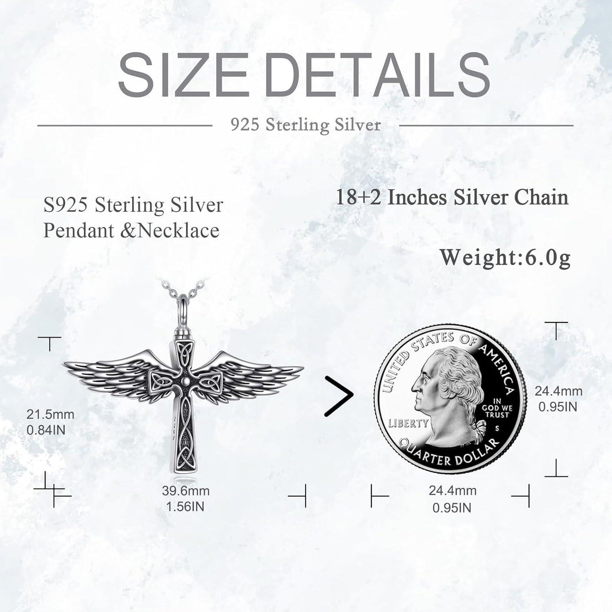 Kreuz Engelsflügel Urnenhalskette 925 Sterling Silber für Frauen