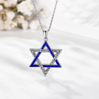 Davidstern Halskette 925 Sterling Silber Opal Judaica
