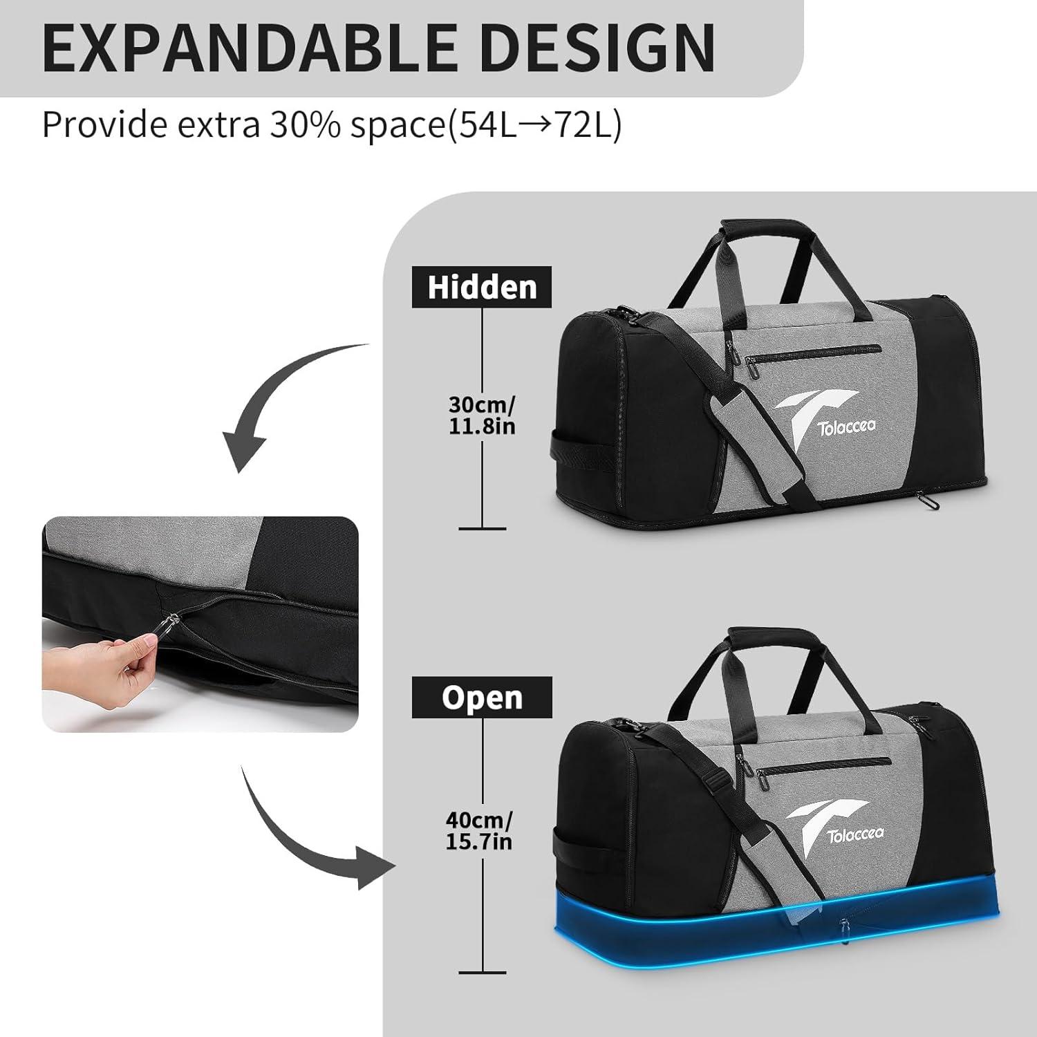 Tolaccea Weekender Sporttasche Erweiterbar 54-72L Grau-a2