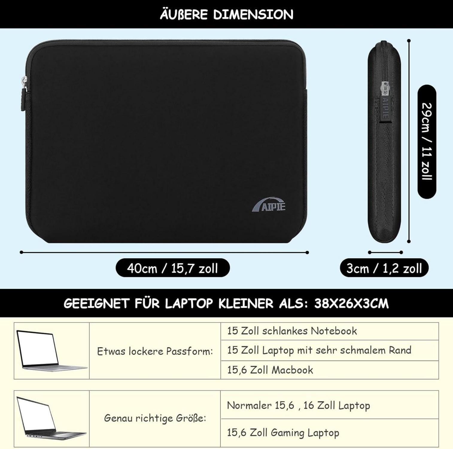 AIPIE Laptoptasche 16 Zoll Schutz Hülle Stoßfest Grau