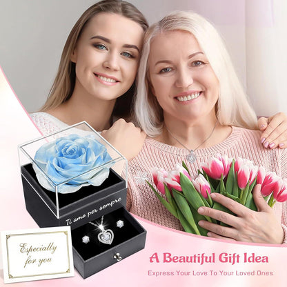 Ewige Rose Rot mit Halskette und Ohrringen Geschenkset