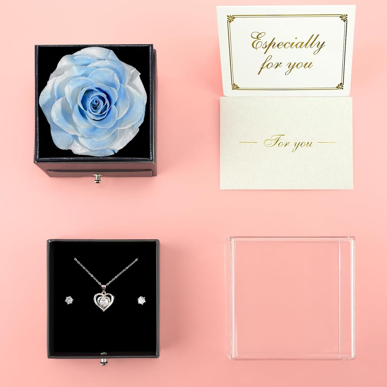 Ewige Rote Rose Geschenkset Halskette Ohrringe Geschenkbox Muttertag