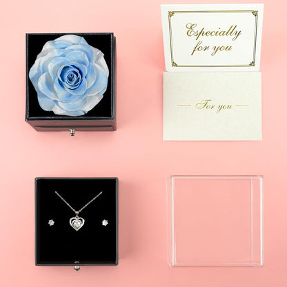 Ewige Rote Rose Geschenkset Halskette Ohrringe Geschenkbox Muttertag