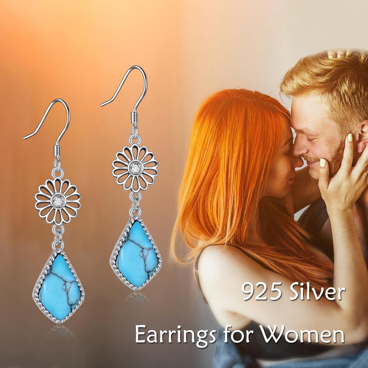 Gänseblümchen Türkis Ohrringe Sterling Silber Damen Herren Cowboy Western Hut