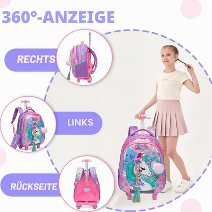 Schulranzen Trolley Mädchen mit Rollen, Federmäppchen & Lunchtasche
