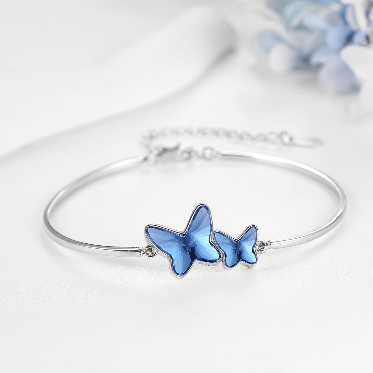 925 Sterling Silber Blau Kristall Schmetterlingsarmband Geschenk