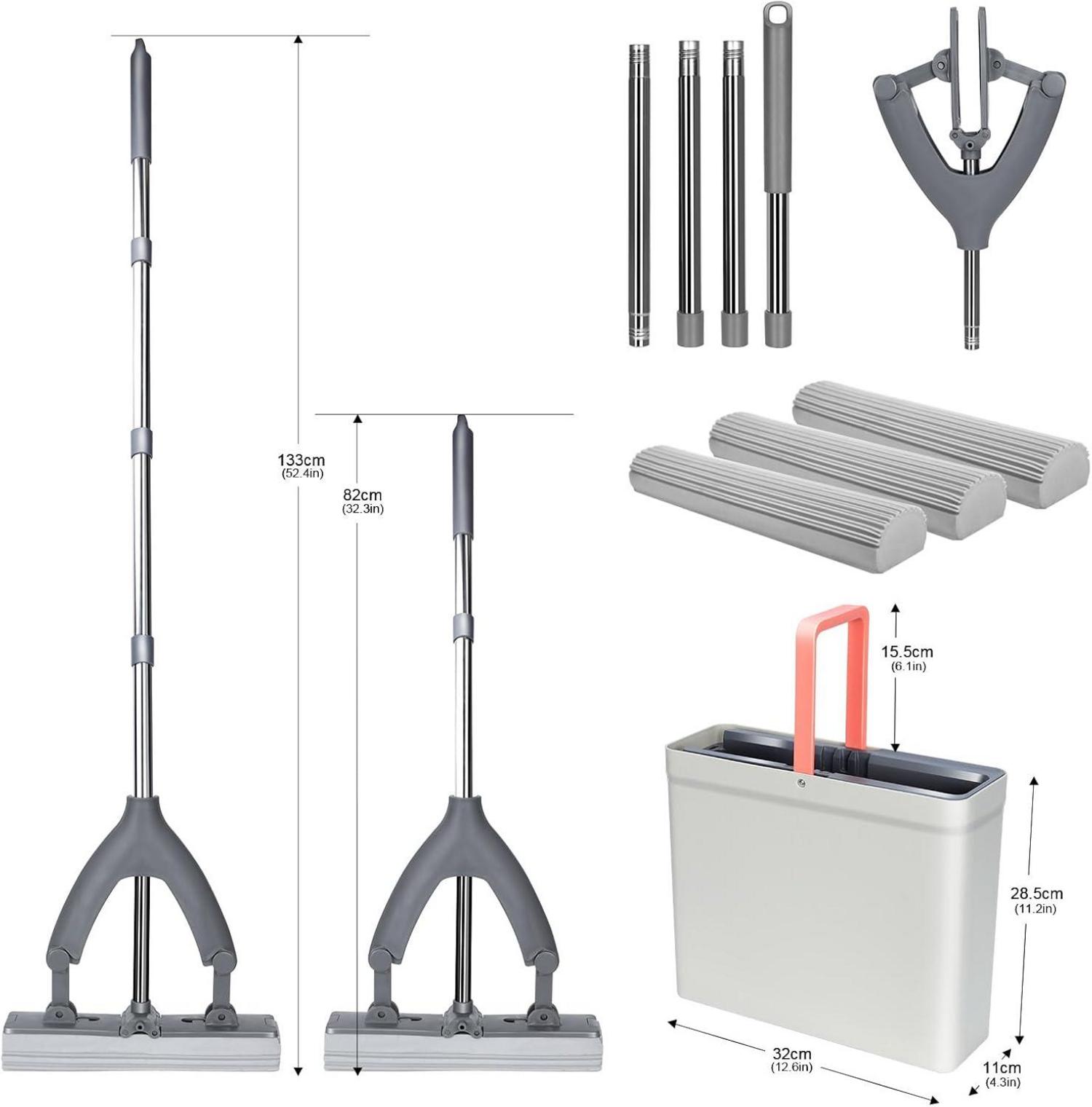 Schwammmop Set mit Eimer und 3 Wischköpfen - für