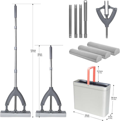 Schwammmop Set mit Eimer und 3 Wischköpfen - für