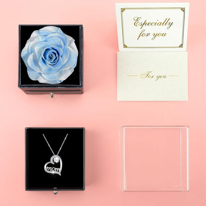 Ewige Rose mit Mama Halskette, 925 Sterlingsilber, Muttertagsgeschenk