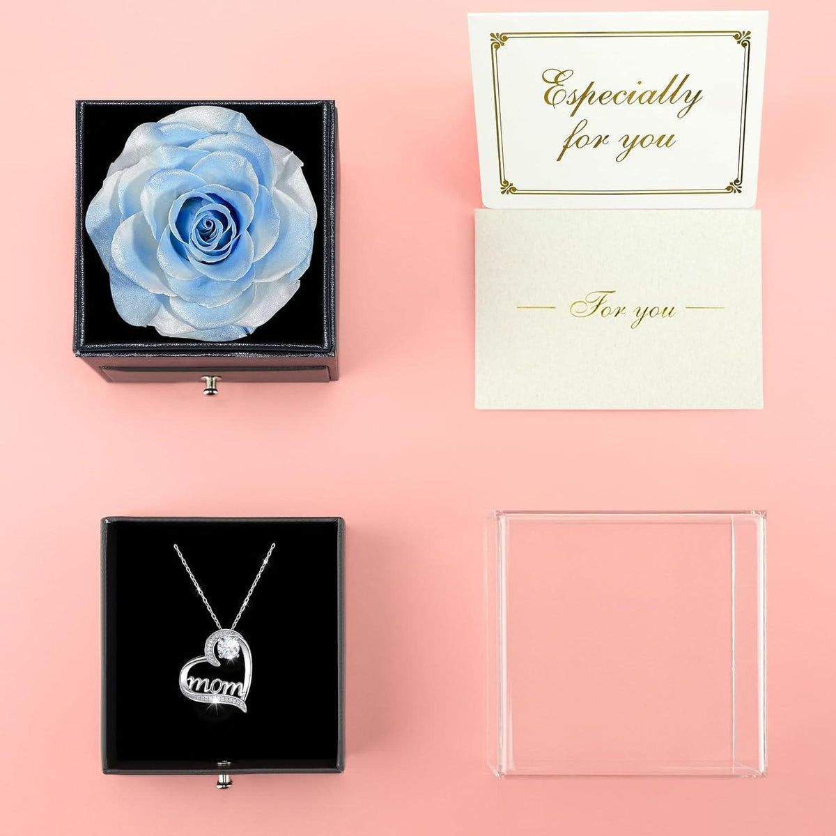 Ewige Rose mit Mama Halskette, 925 Sterlingsilber, Muttertagsgeschenk