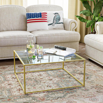 Glas Couchtisch 67x67 Moderne Wohnzimmertisch Beistelltisch Gold