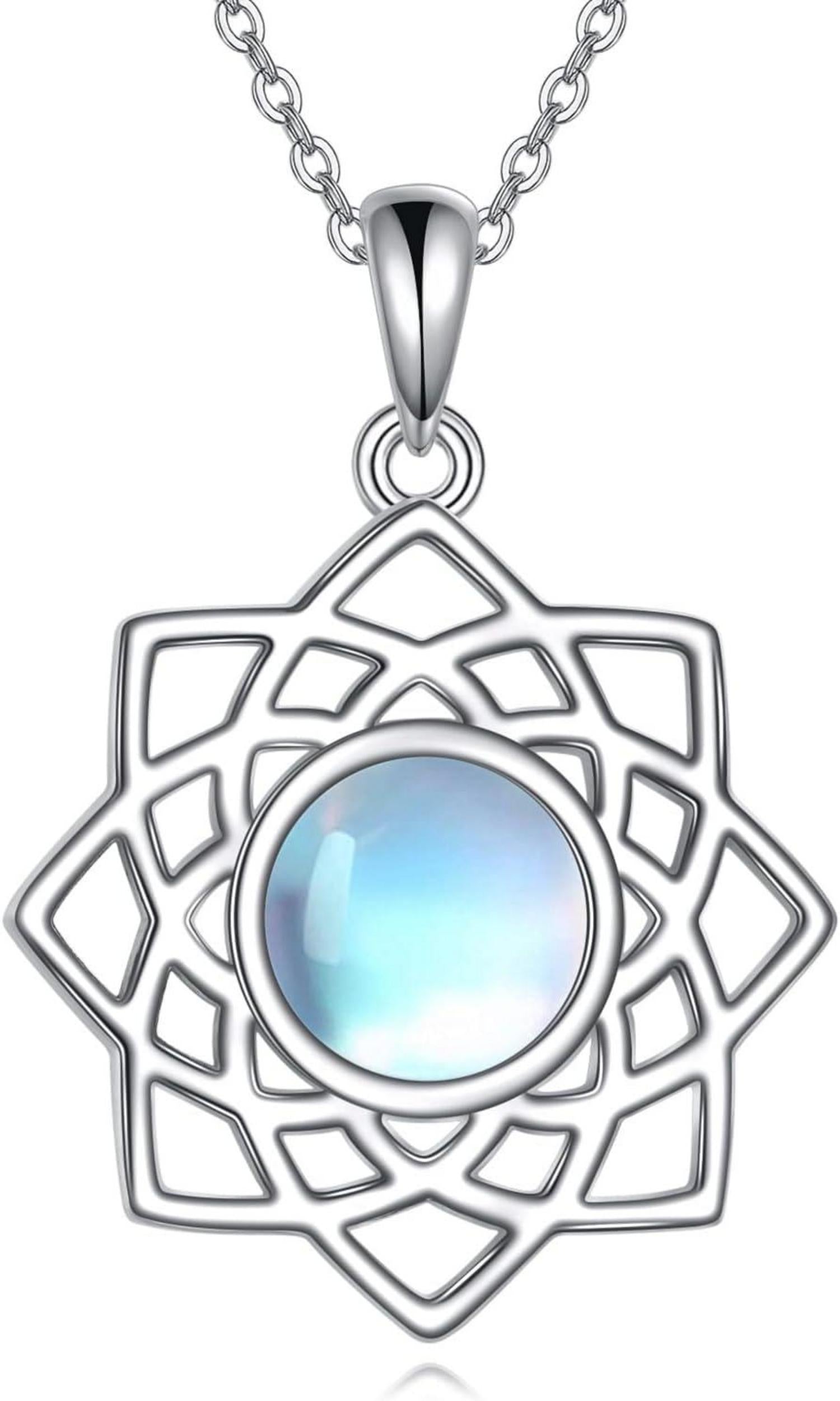 Lotus Mondstein Halskette Keltischer Knoten Anhänger925 Sterling
