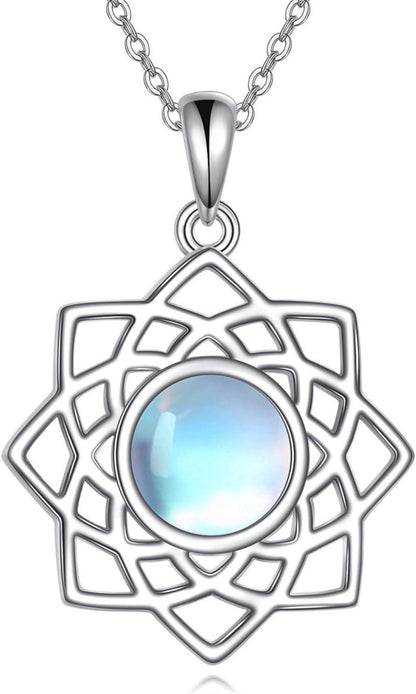 Lotus Mondstein Halskette Keltischer Knoten Anhänger925 Sterling