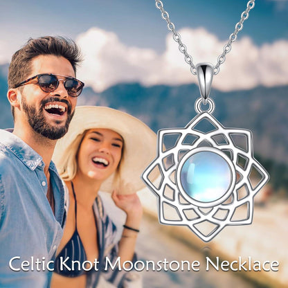 Lotus Mondstein Halskette Keltischer Knoten 925 Sterling Silber für