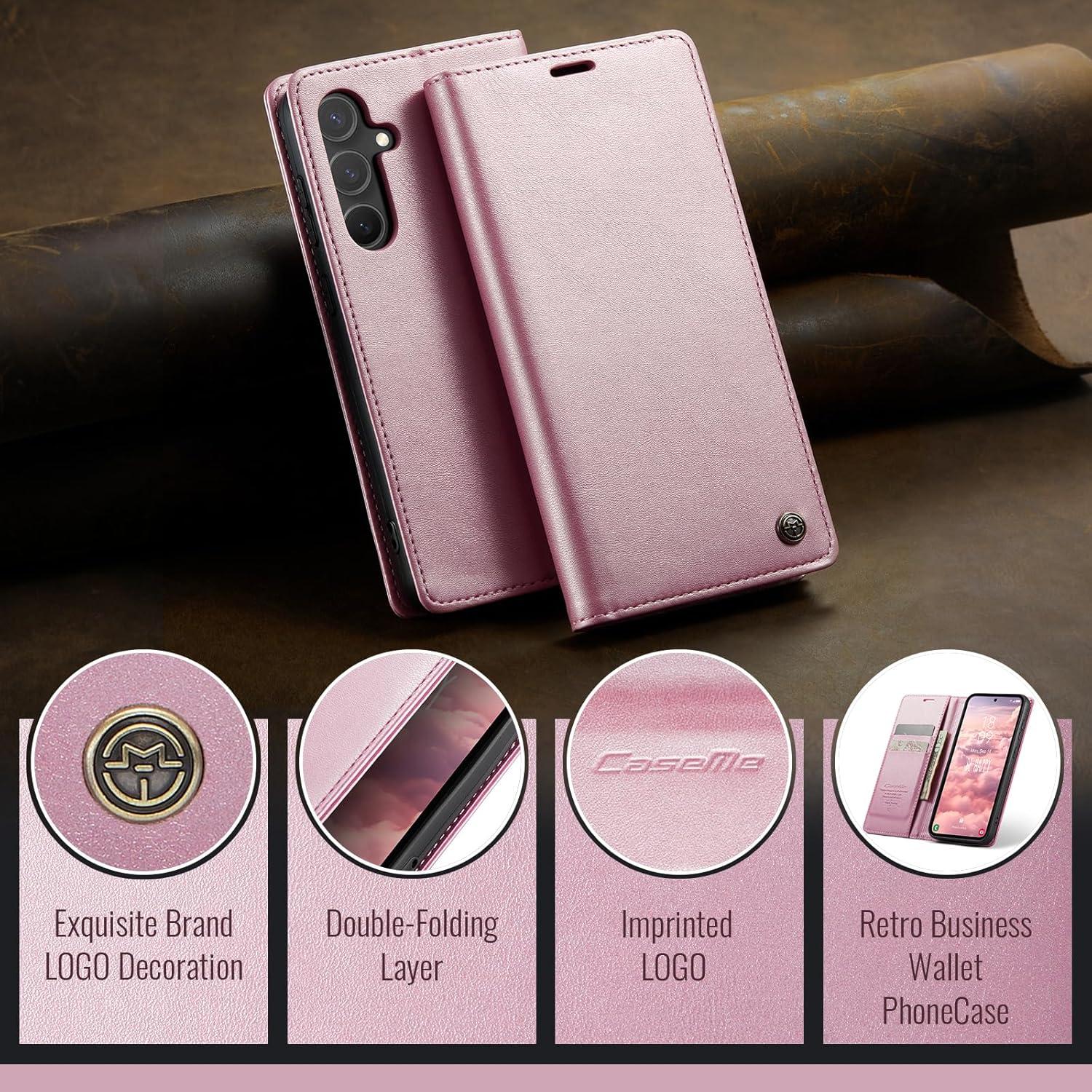 Samsung Galaxy S24 5G Handyhülle Premium Leder Flip Case Rose Gold