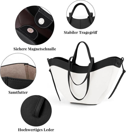 TIAASTAP Kunstleder Tote Bag Groß Schwarz Umhängetasche Damen Einkaufen Reisen
