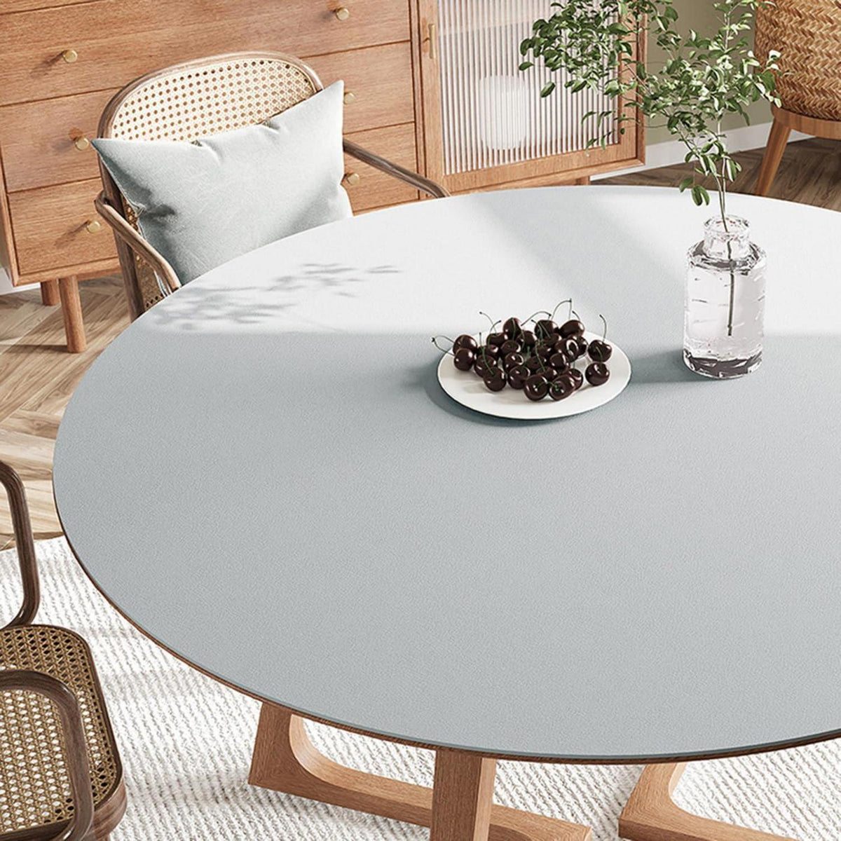 PU Tischdecke Rund 110cm Grau – Wasserdichter Tischschutz