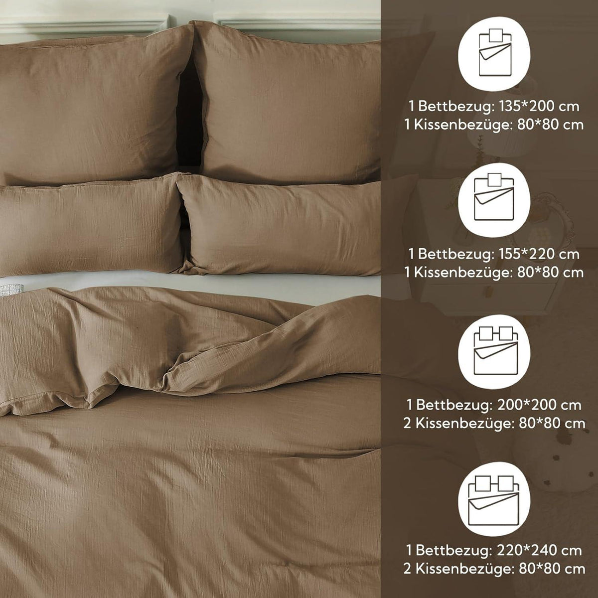 SOULFUL Doppelmusselin Bettwäsche 155x220cm Baumwolle Set Dunkler Kaffee