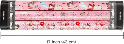 Weihnachts-Geschenkpapierrolle Mini-Rolle 3 Rollen 43,2 cm x 3 m rosa