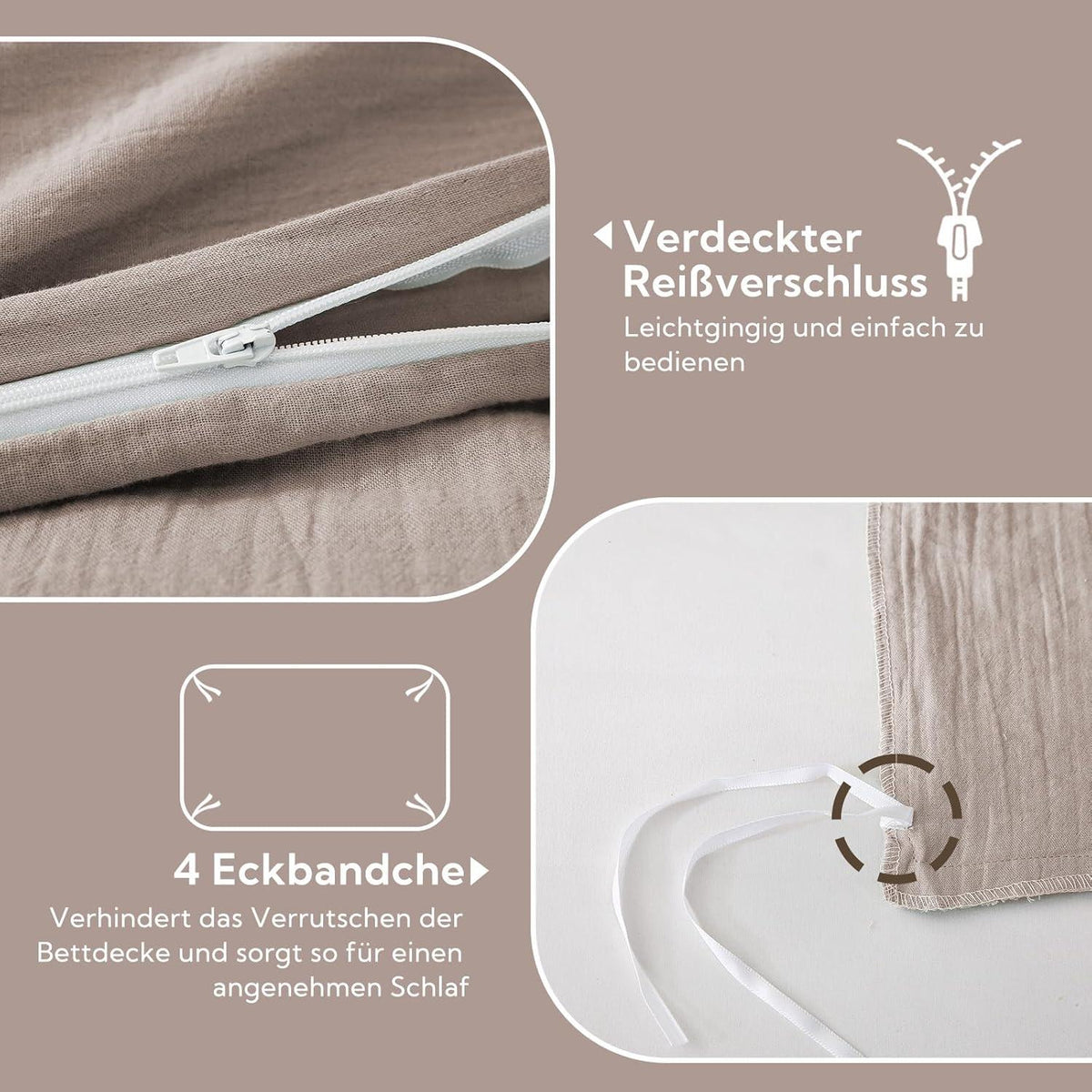 SOULFUL Doppelte Musselin Bettwäsche 155x220 Baumwolle Champagner Rosa