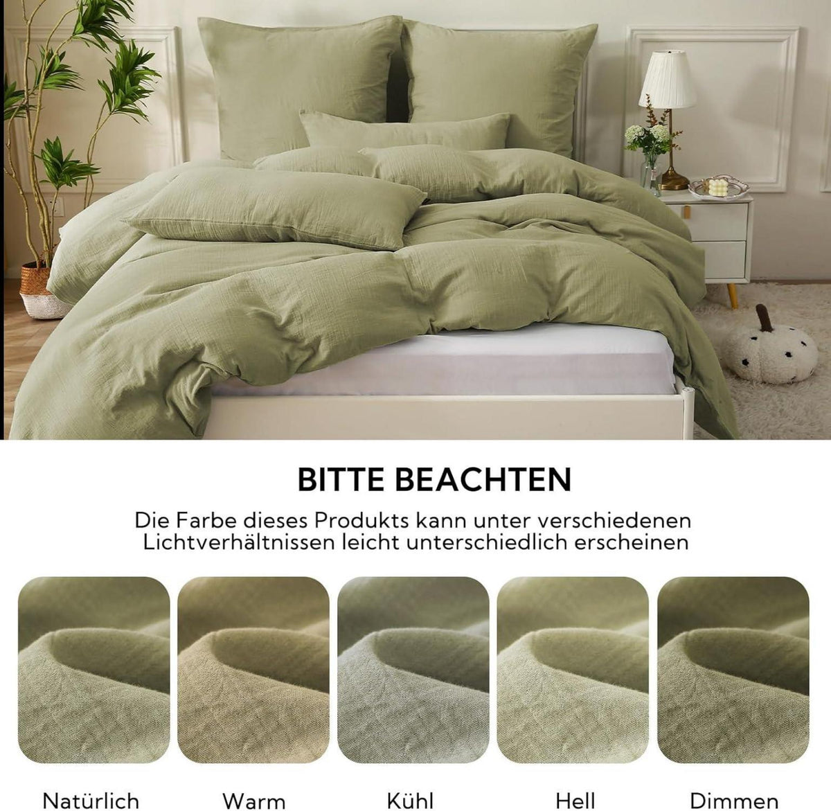 Doppelte Musselin Bettwäsche 220x240 Baumwolle, 3tlg. Set Jaspis-Grau