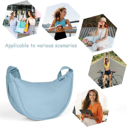 Aucuu Damen Halbmond Crossbody Schultertasche Blau Nylon Verstellbarer Schultergurt Reisen