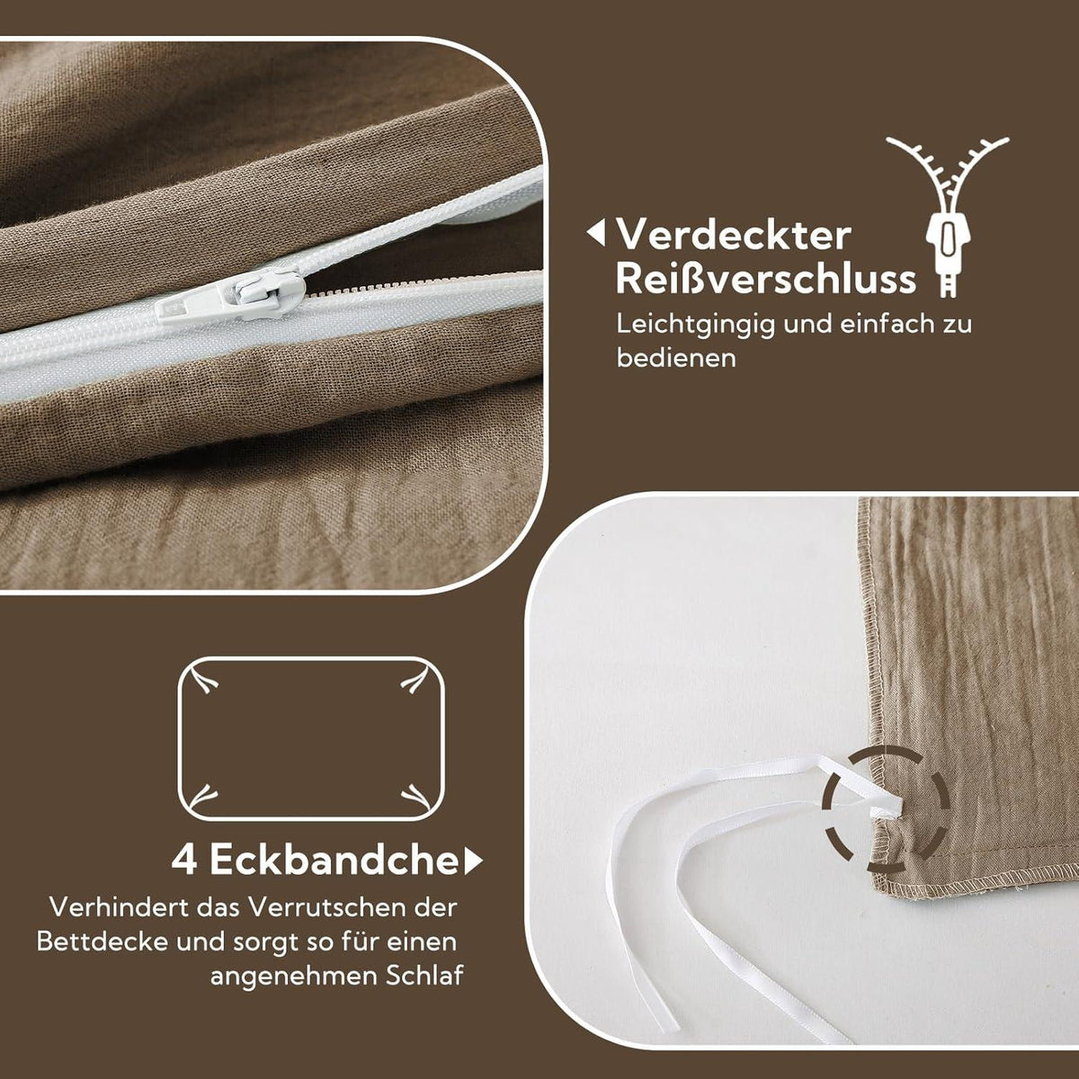 SOULFUL Doppelte Musselin Bettwäsche Set 220x240cm Baumwolle Dunkler Kaffee
