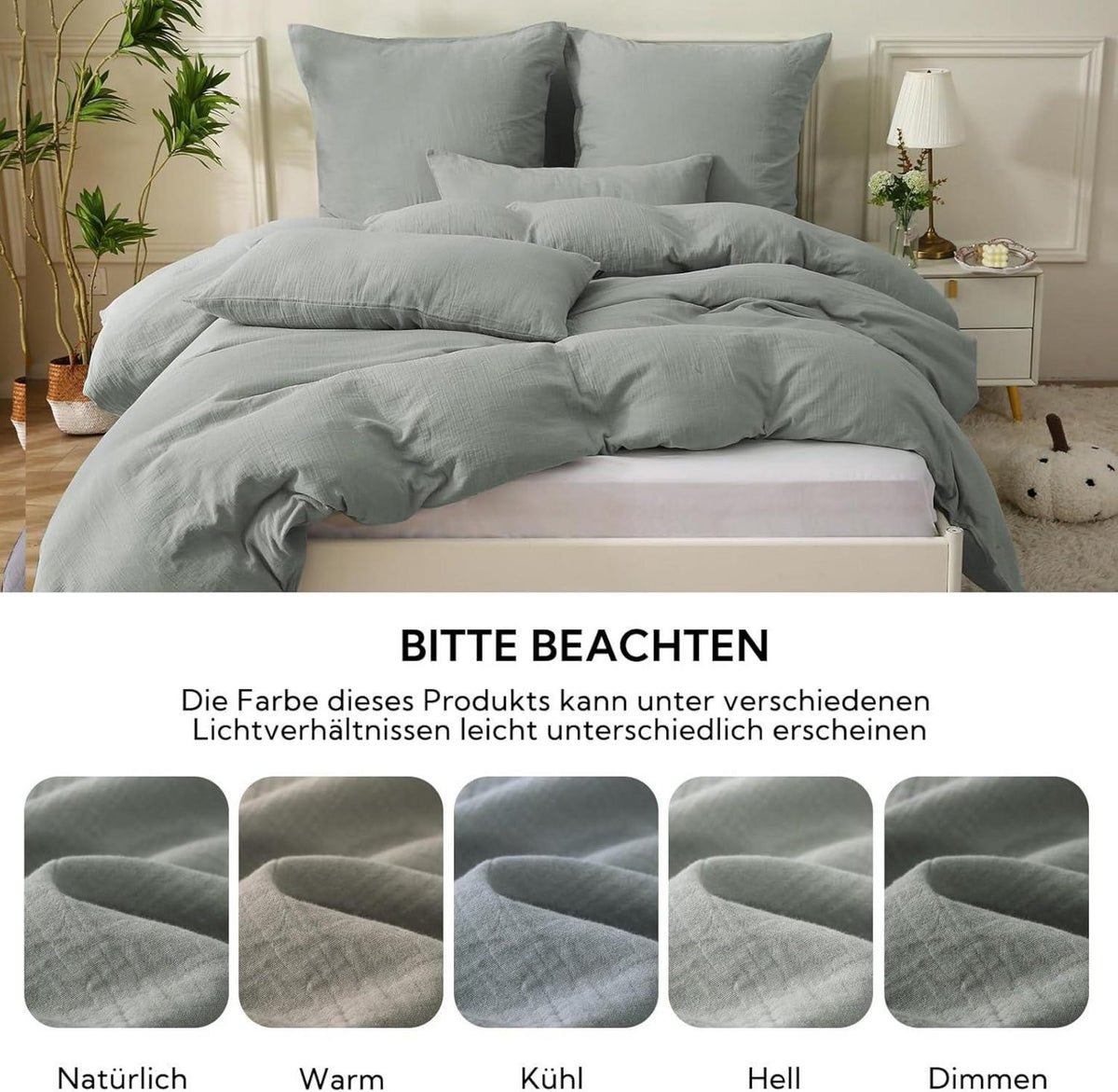 Doppelte Musselin Bettwäsche 200x200 Baumwolle ÖKO-TEX Hellgrau