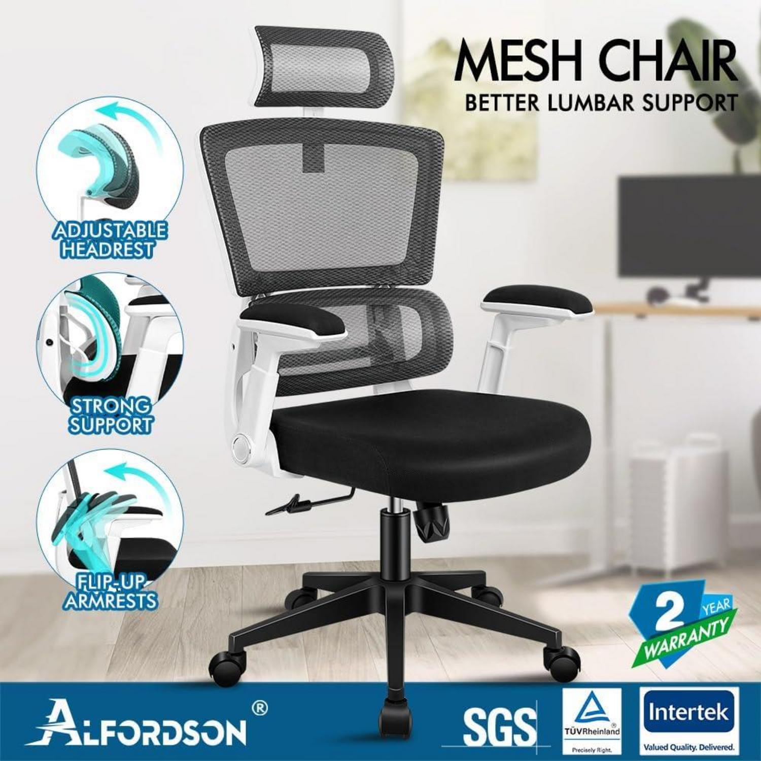 Ergonomischer Bürostuhl Weiß, Verstellbare Kopfstütze, Armlehnen