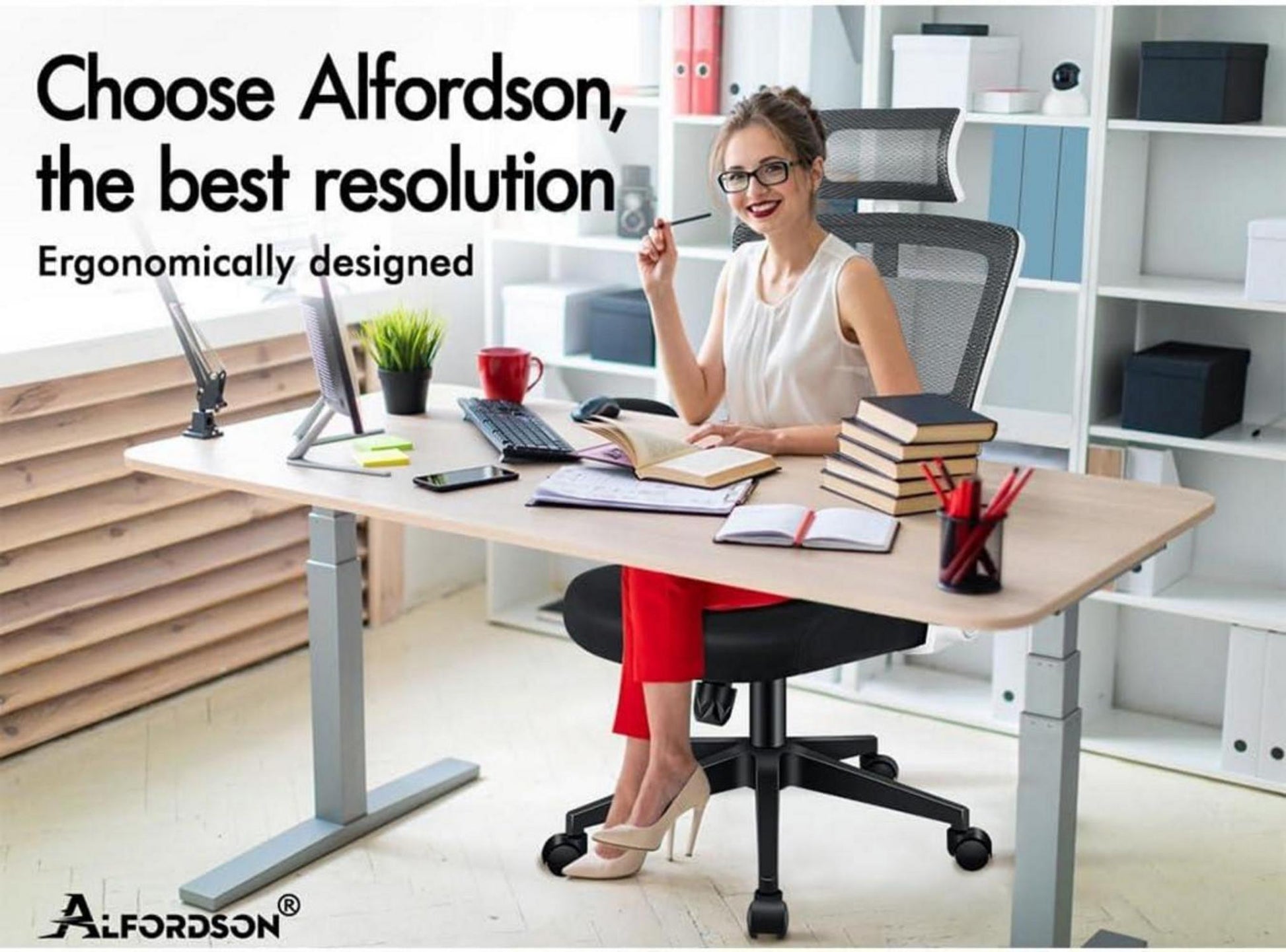 ALFORDSON Bürostuhl Ergonomisch Premium Weiß - TÜV-zertifizierte Rollen, Atmungsaktives Netzgewebe, SGS
