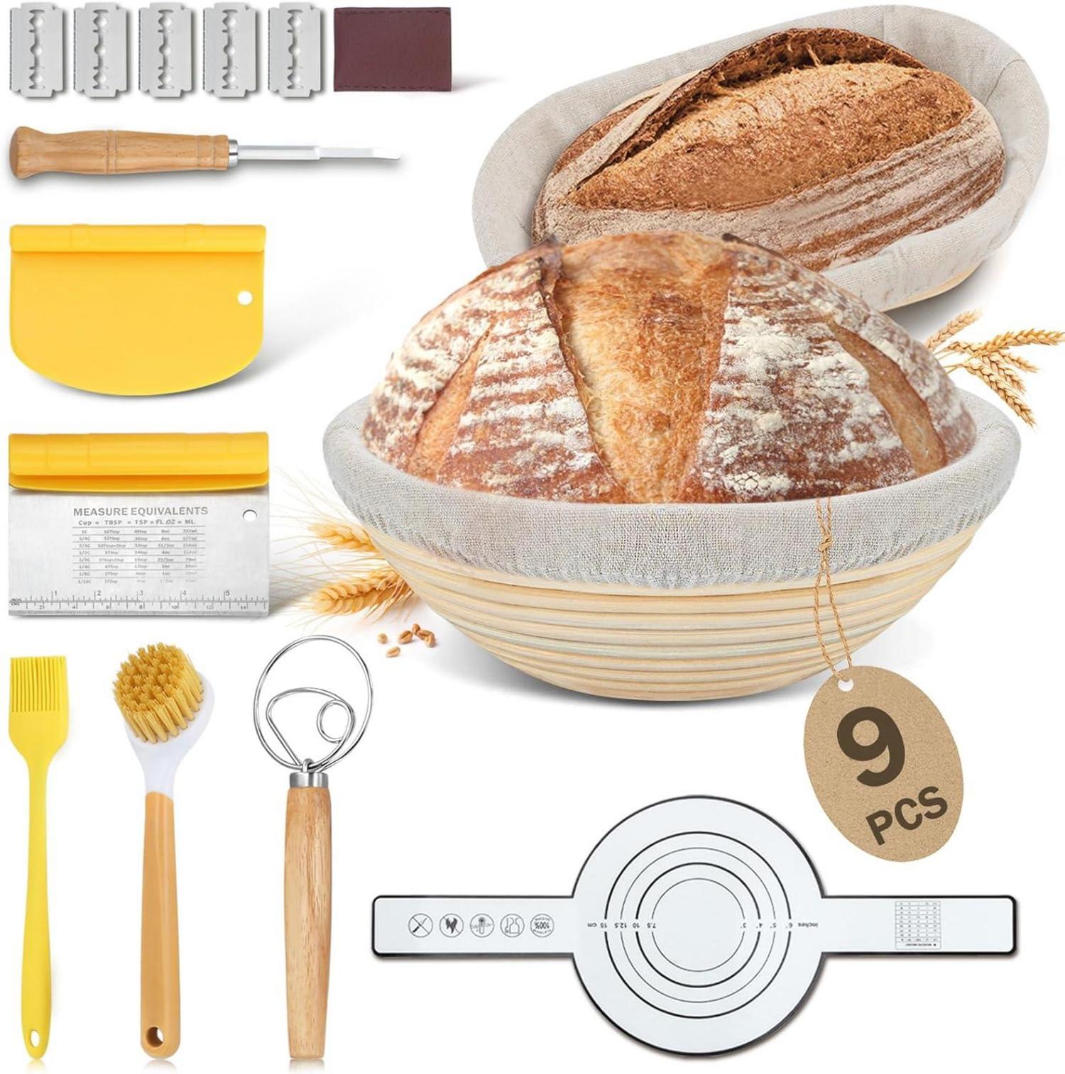 BEWOS Gärkörbchen-Set 9-teilig Brotbackzubehör oval rund