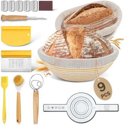 BEWOS Gärkörbchen-Set 9-teilig Brotbackzubehör oval rund