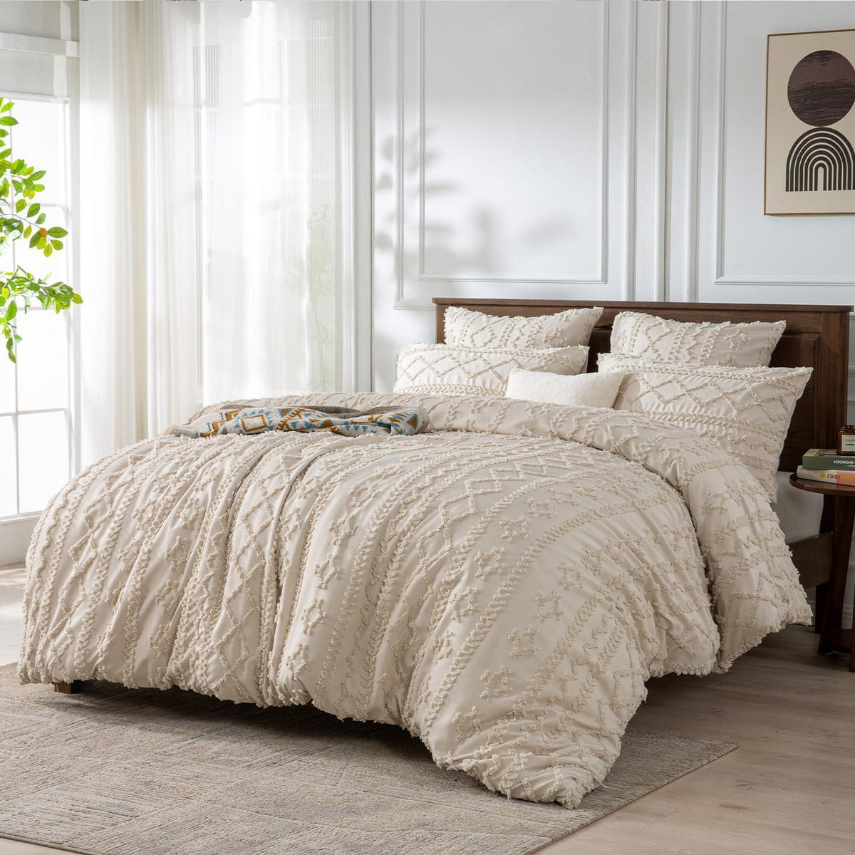 Boho Bettwäsche 135x200cm Beige Getuftet 4-teilig