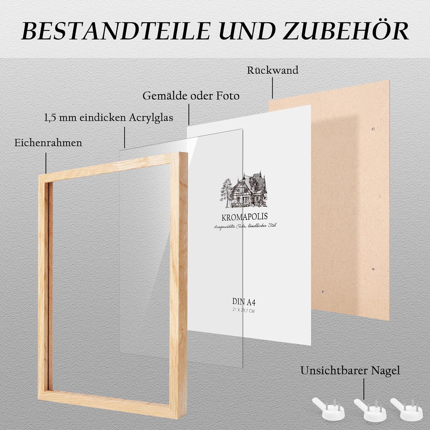 Kromapolis 2er Bilderrahmen Set Eiche A4 Holzrahmen 21x29,7cm