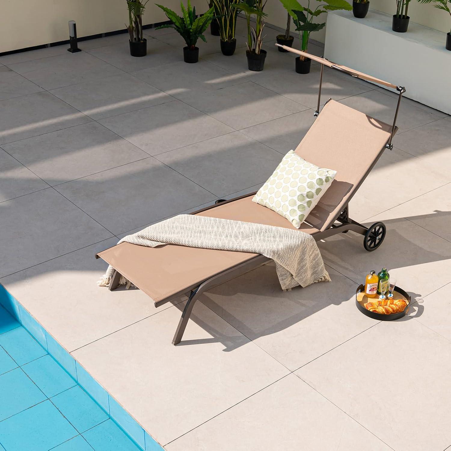 Gartenliege Sonnenliege mit Dach und Rollen 6-stufig verstellbare Rückenlehne