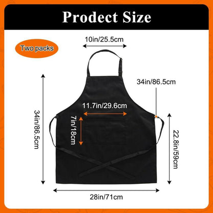 Schwarze Verstellbare Küchenschürze mit 2 Taschen, Kochschürze für Küche, Restaurant & Hausarbeit