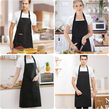 Küchenschürze 2 Stück Schwarz, Verstellbare Schürzen mit Taschen