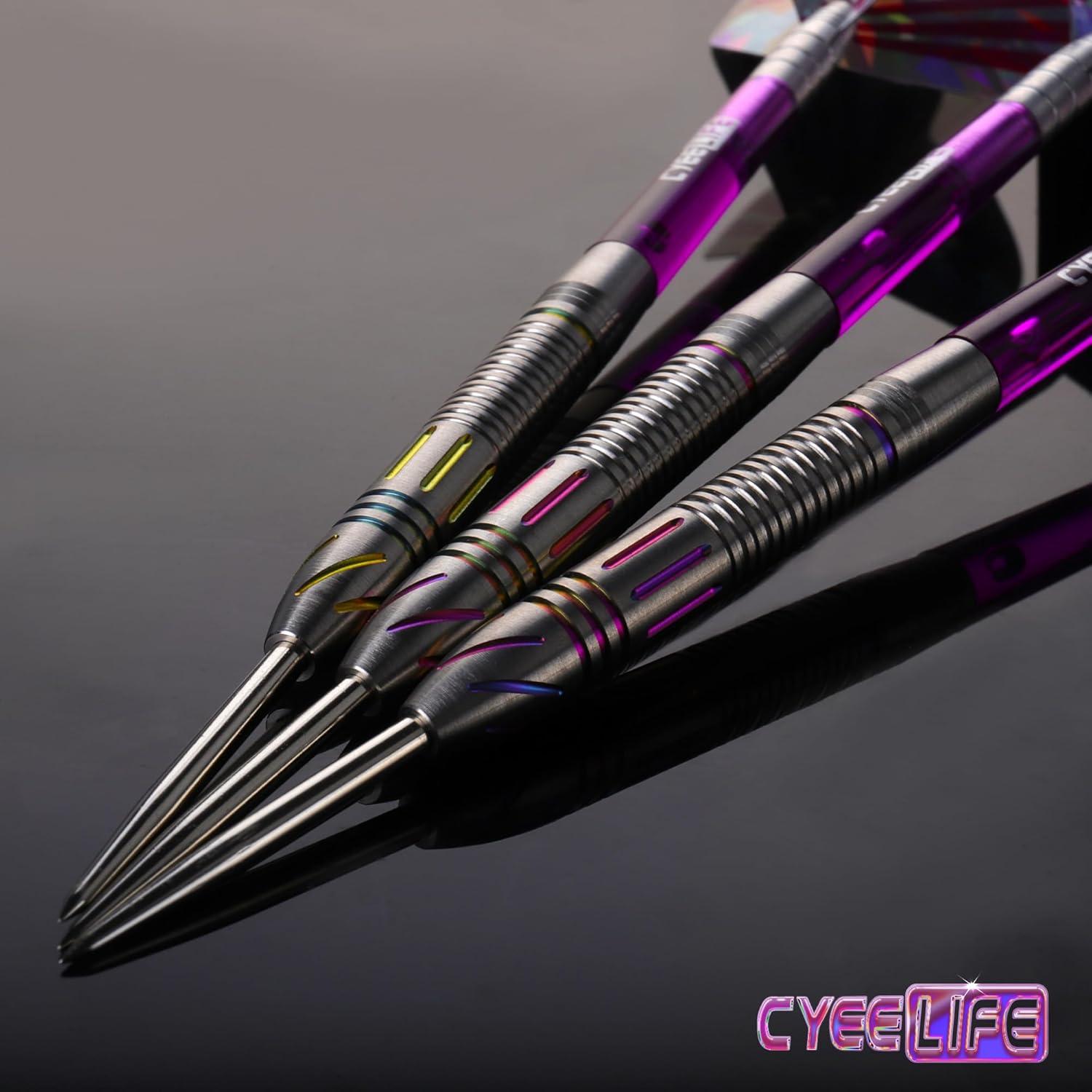 CyeeLife Tungsten Darts Set Steel Tip Dartpfeile 90% Tungsten 3 Schäfte 9 Flights Sharpener