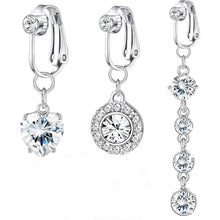 3er Set Silber Fake Bauchnabelpiercing CZ Herz Kristall