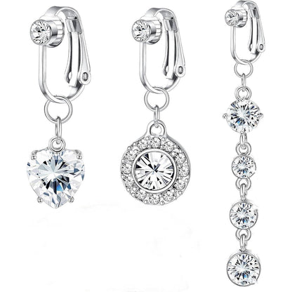 3er Set Silber Fake Bauchnabelpiercing CZ Herz Kristall