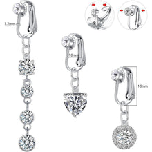 3er Set Silber Fake Bauchnabelpiercing CZ Herz Kristall