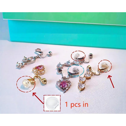 3er Set Silber Fake Bauchnabelpiercing CZ Herz Kristall