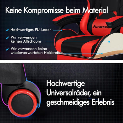 Ergonomischer Bürostuhl mit Massage-Lendenkissen, Rot